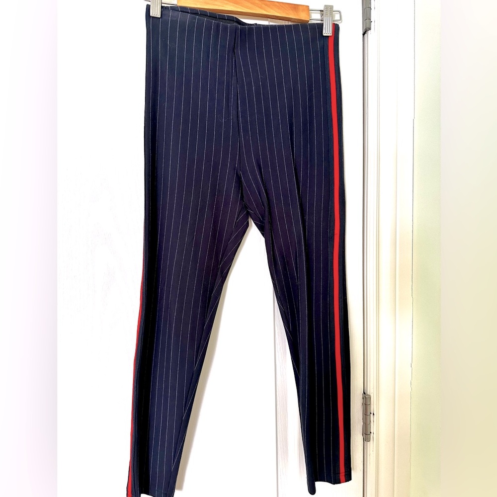 MANGO SLIM FIT PINSTRIPE WITH RED SIDE STRIPS LEGGING IN XS